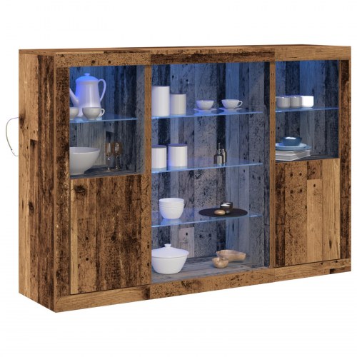 Skænk med LED-lys i gammelt træ - 142,5 x 37 x 100 cm