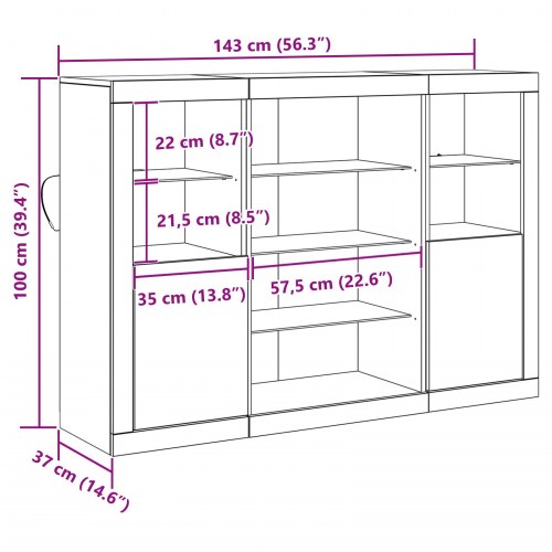 Skænk med LED-lys i gammelt træ - 142,5 x 37 x 100 cm