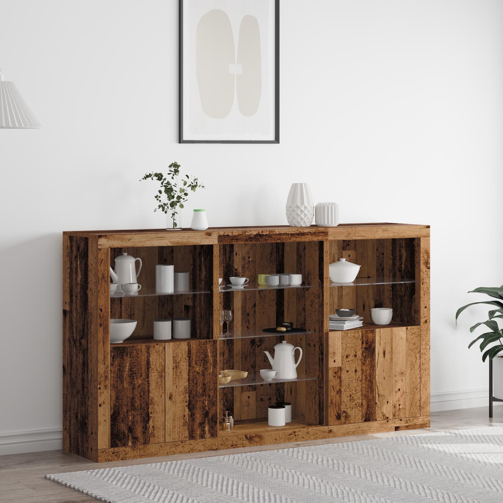 Sideboard med LED Lys Gamle Træ 181.5x37x100 cm Konstrueret Træ