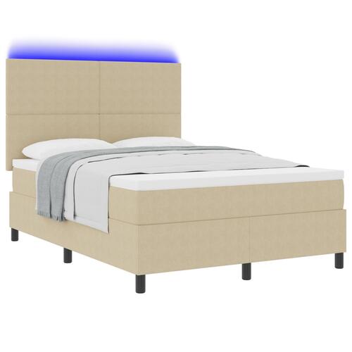 Box Spring Seng med Madras & LED Lys Grøn Grå 140x200 cm Corduroy Stof