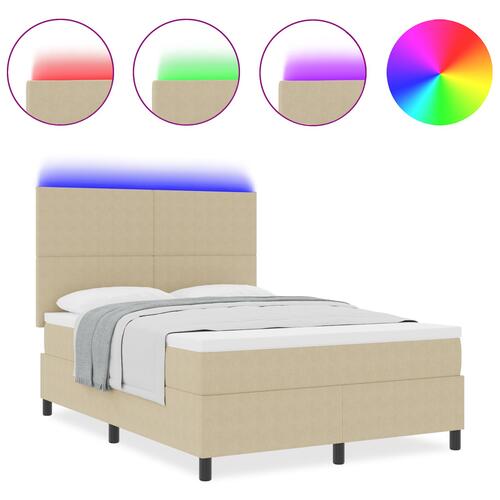 Box Spring Seng med Madras & LED Lys Grøn Grå 140x200 cm Corduroy Stof