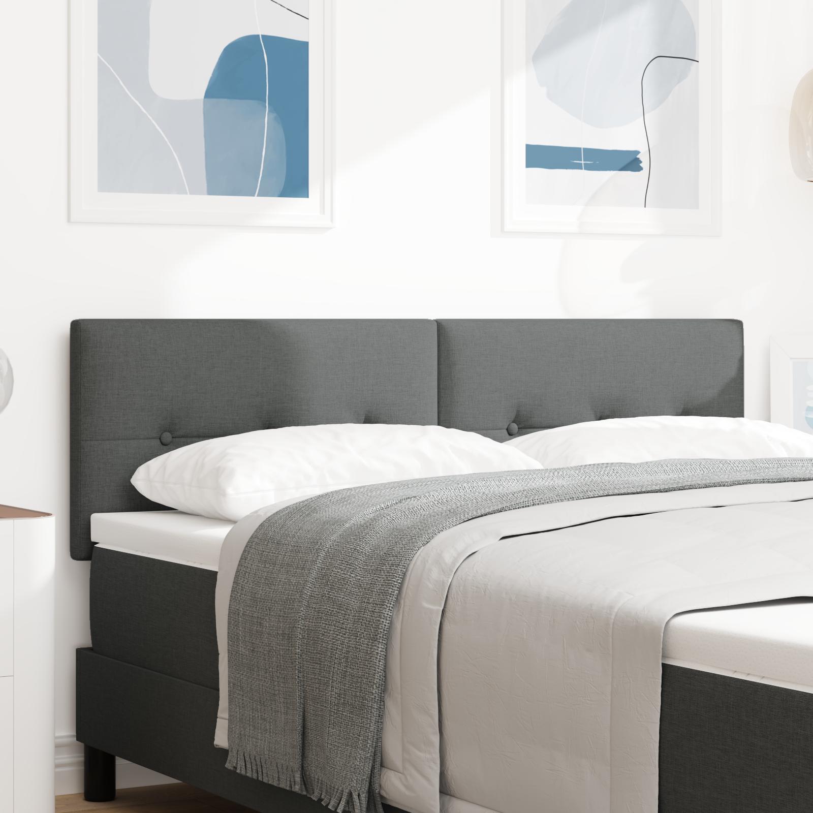 LED Sengegavl med LED -strimmellys Mørkegrå 144 cm Stof billede