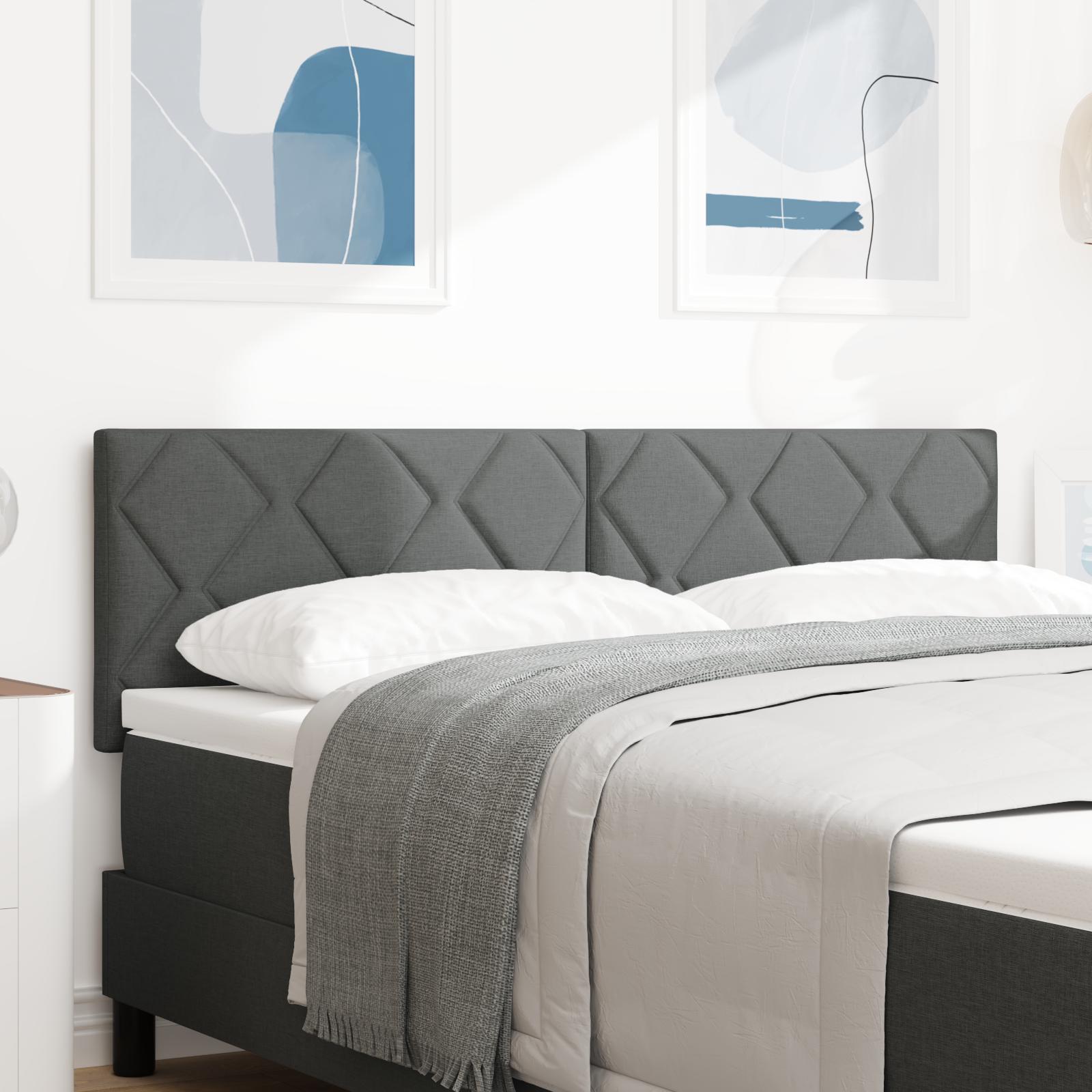 LED Hovedgærde Diamantblok Design Mørkegrå 144 cm Stof&& Hovedgærde Diamantblok Design Mørkegrå 140 cm Stof