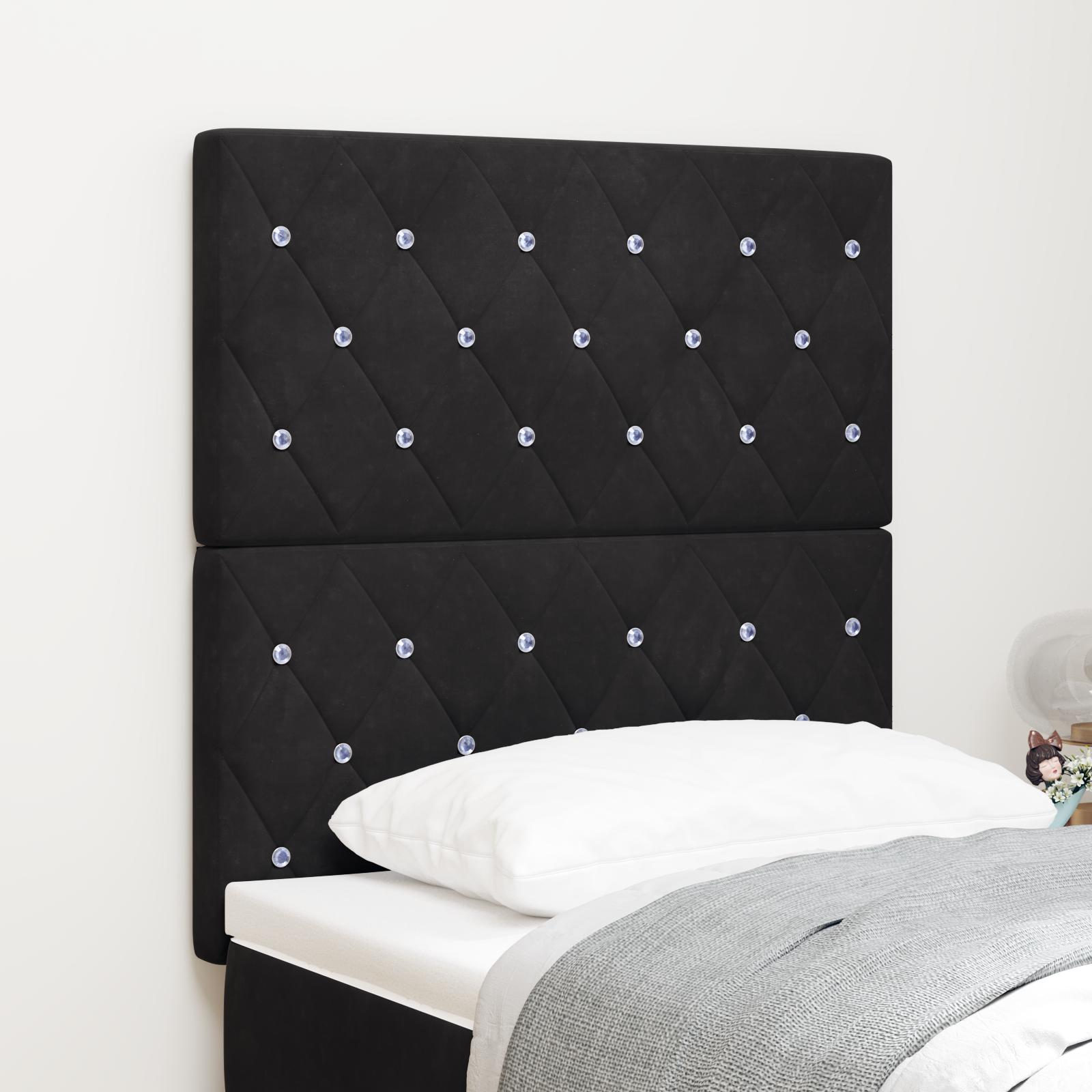 LED Headboard Sort 80 cm Velour&& Headboard Krystal Knap Tufted Sort 160 cm Velour