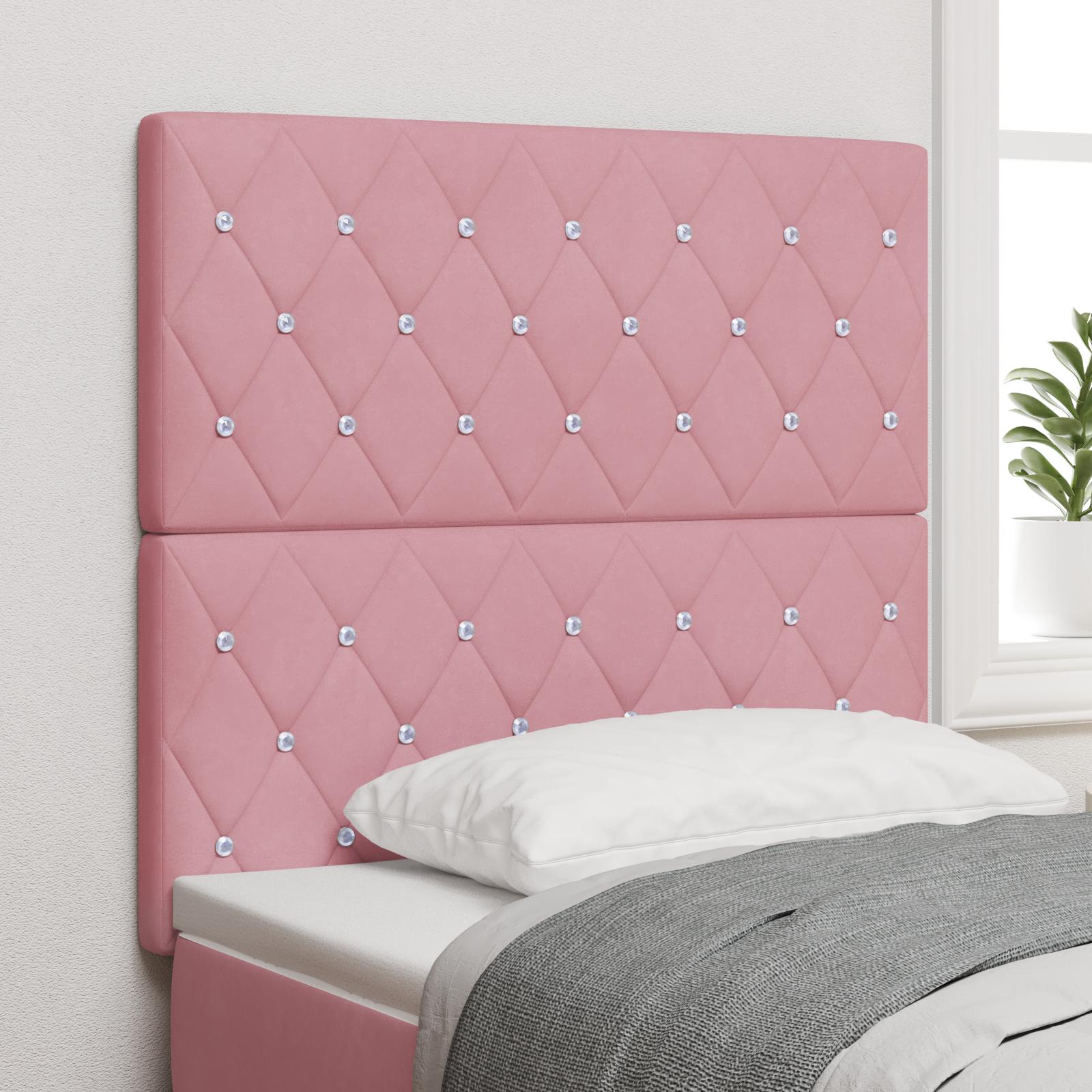 LED Hovedgærde Pink 90 cm Fløjl&& Hovedgærde med Krystal Knap Tufting Pink 180 cm Fløjl