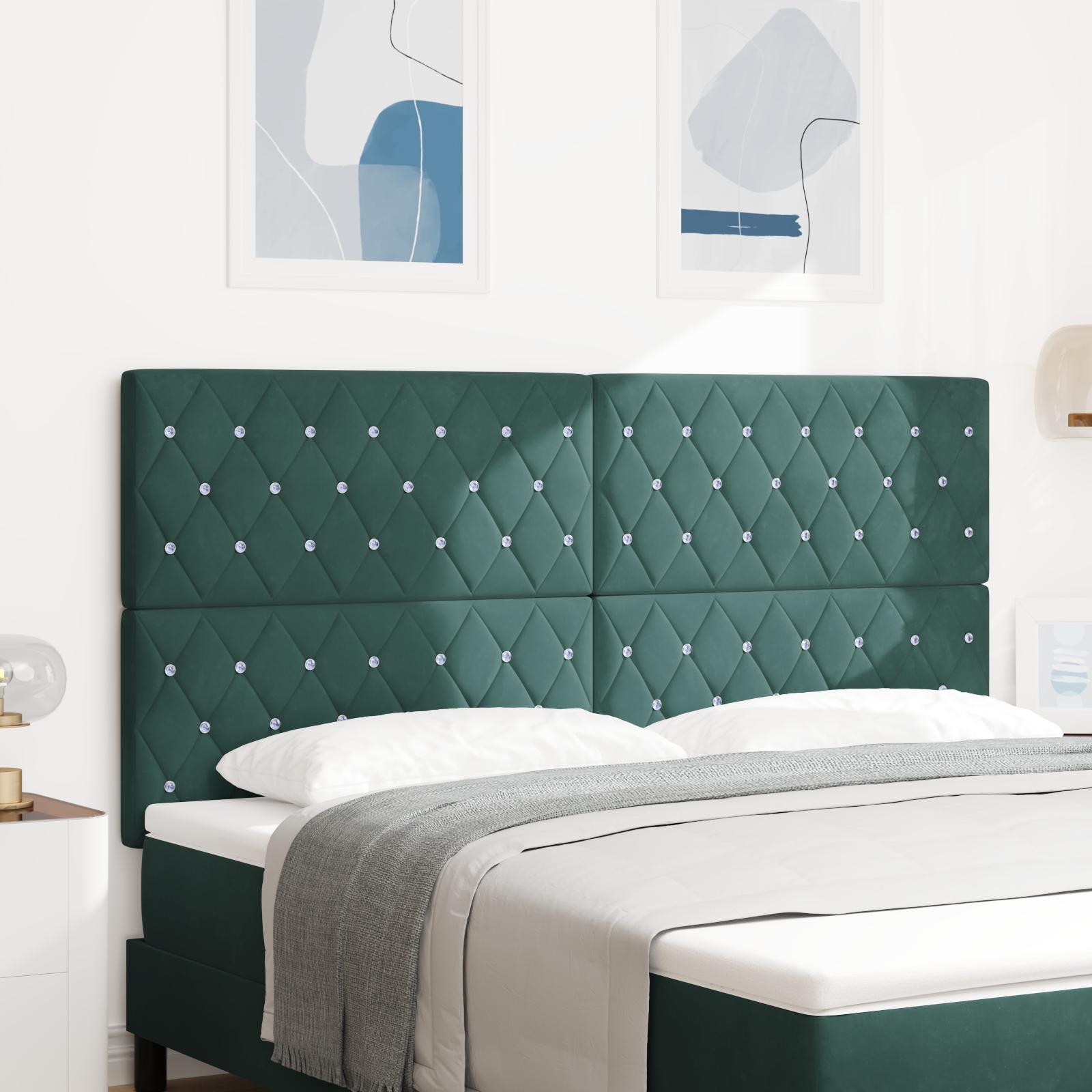 LED Hovedgærde Mørkegrøn 90 cm Fløjl&& Hovedgærde Krystal Knap Tuftet Mørkegrøn 180 cm Fløjl