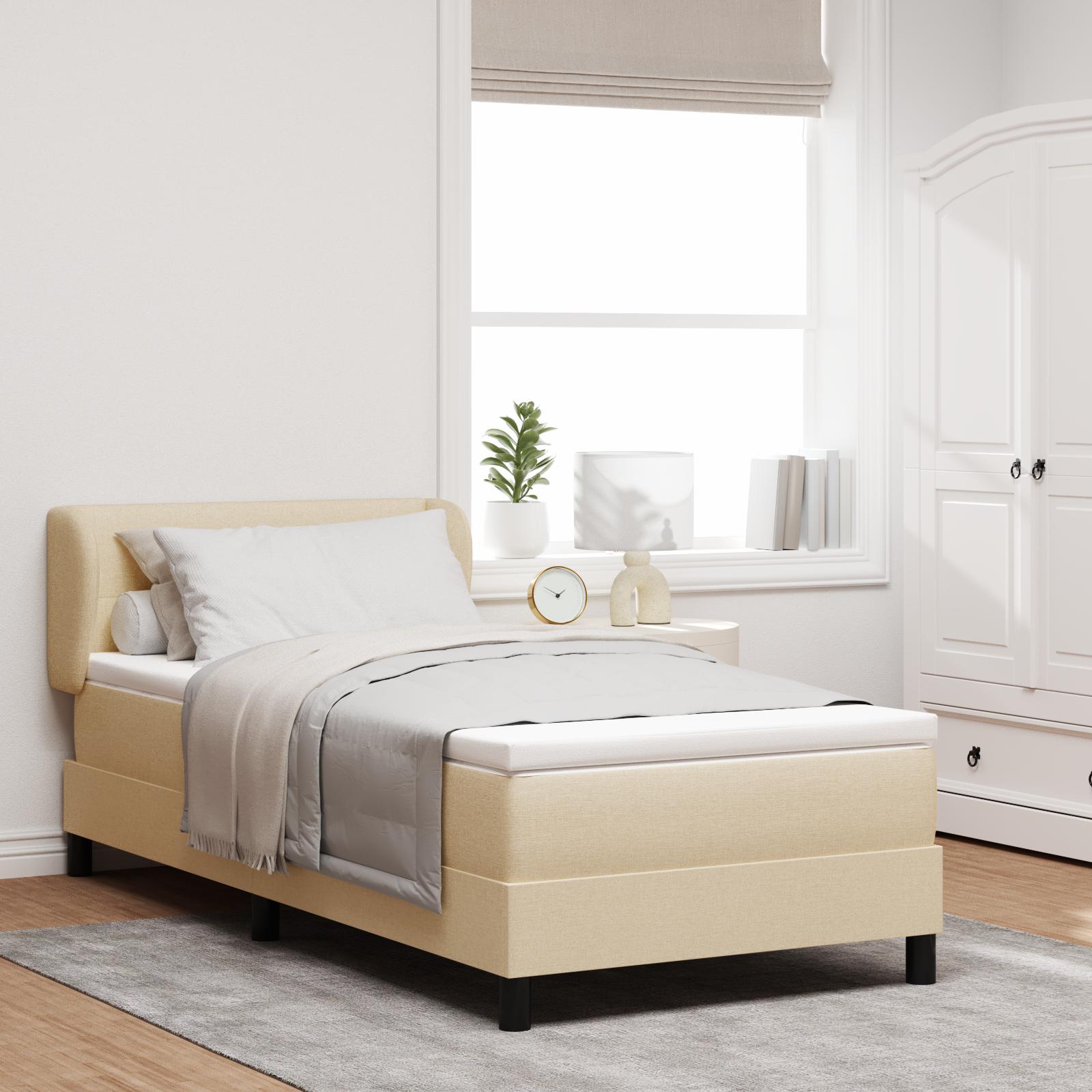 Box Spring Seng med Madras Creme 90x200 cm Stof