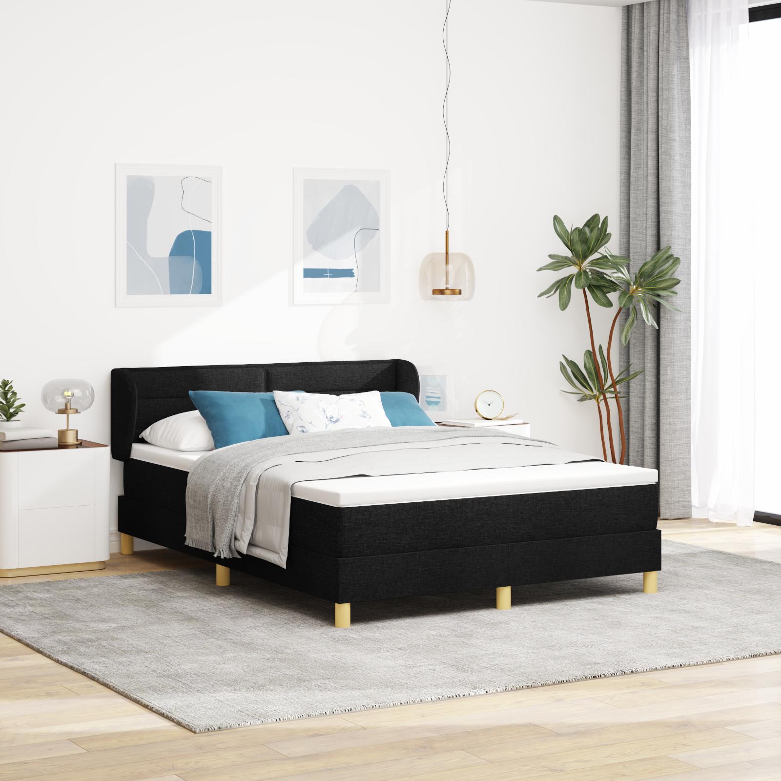 Boxspring Seng med Madras i Sort, 140x200 cm, Stof