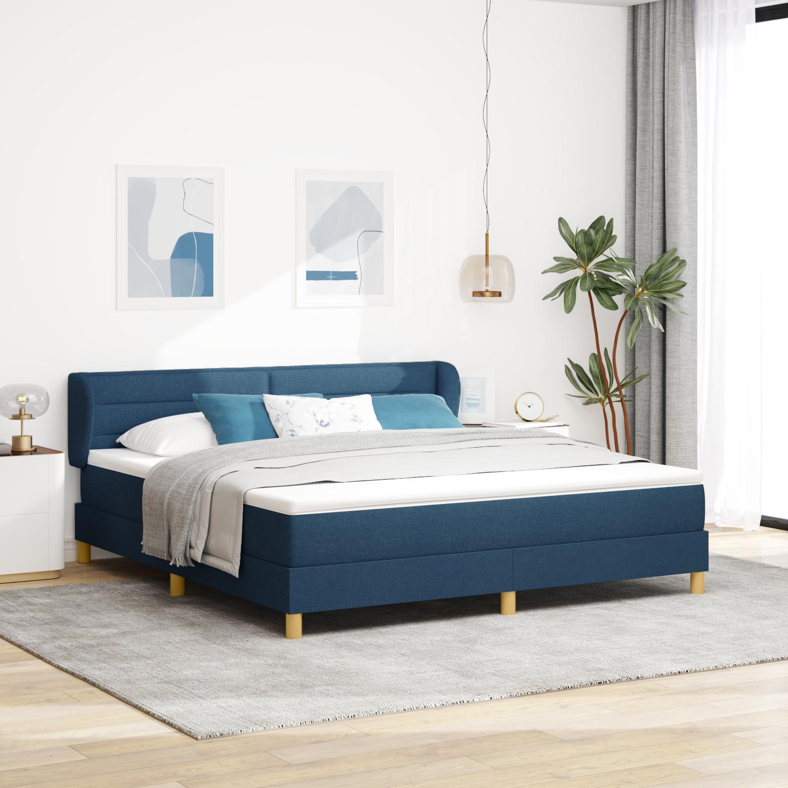 Kontinentalseng med madras med hovedgærde Blå 180 x 200 cm Stof billede