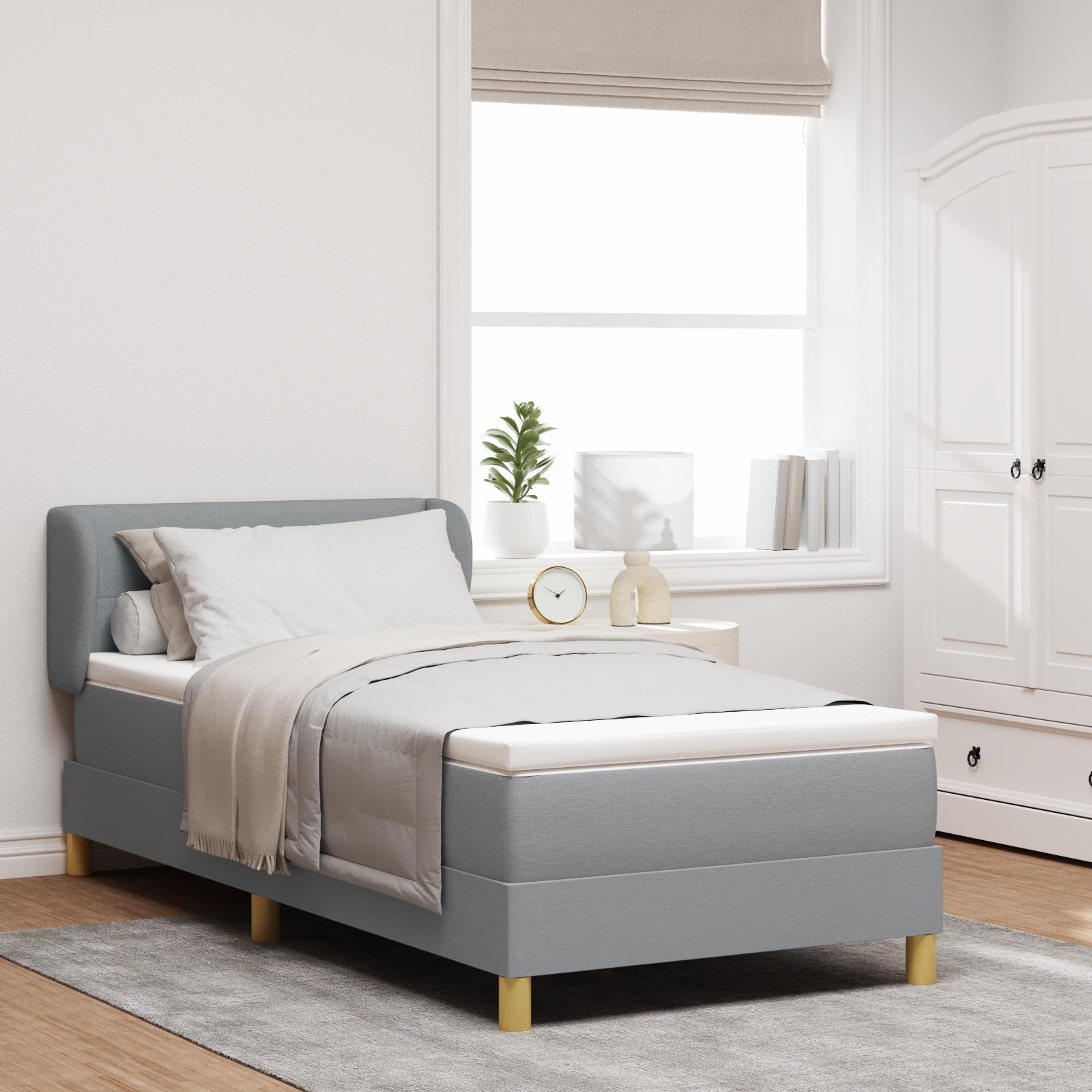 Boks madrasseng med madras creme 90x200 cm stof Lysegrå