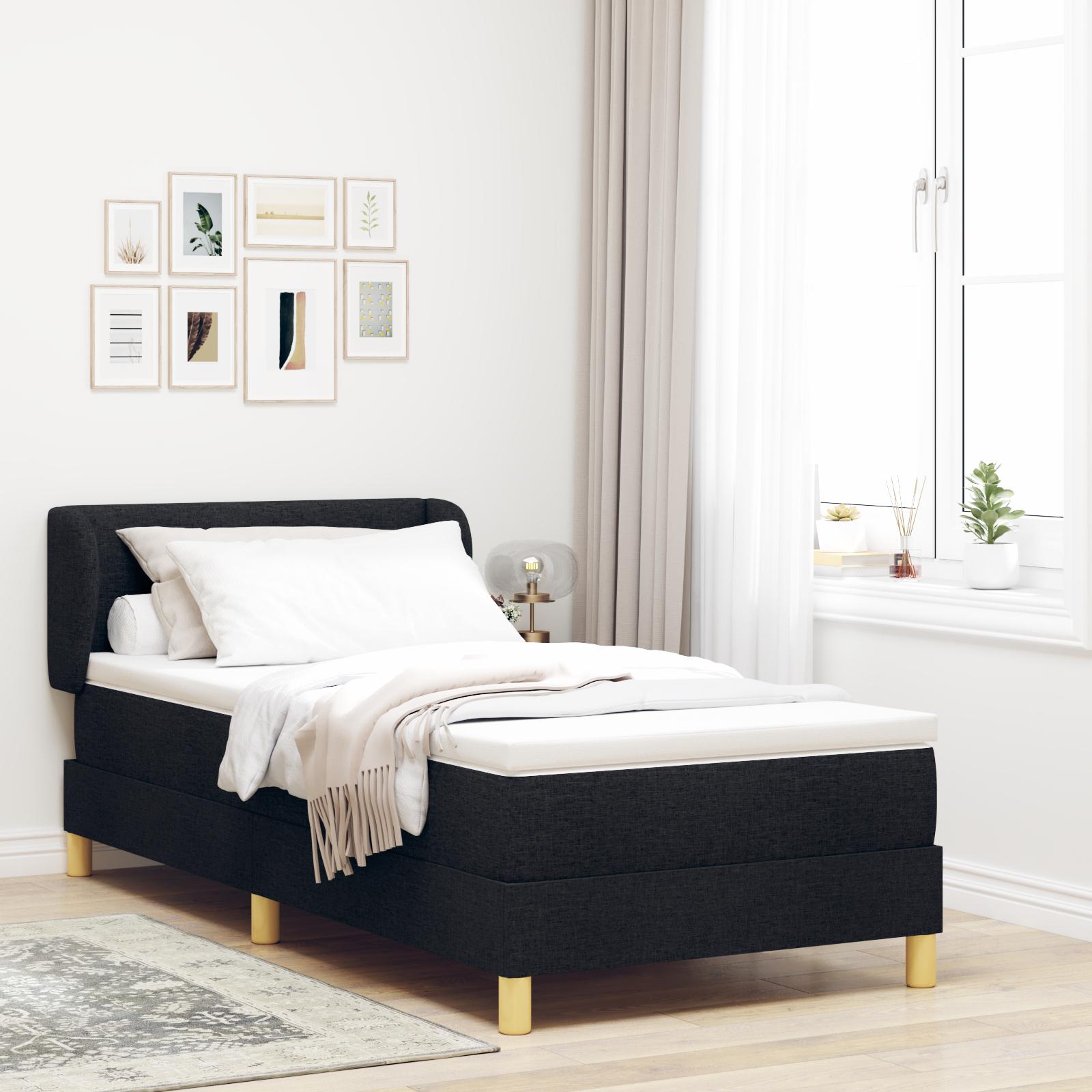 Sort Stof Box Spring Seng med Madras 100x200 cm