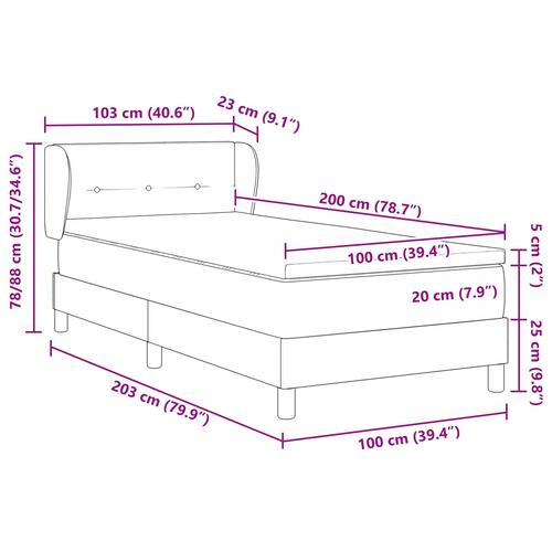 Sort Stof Box Spring Seng med Madras 100x200 cm