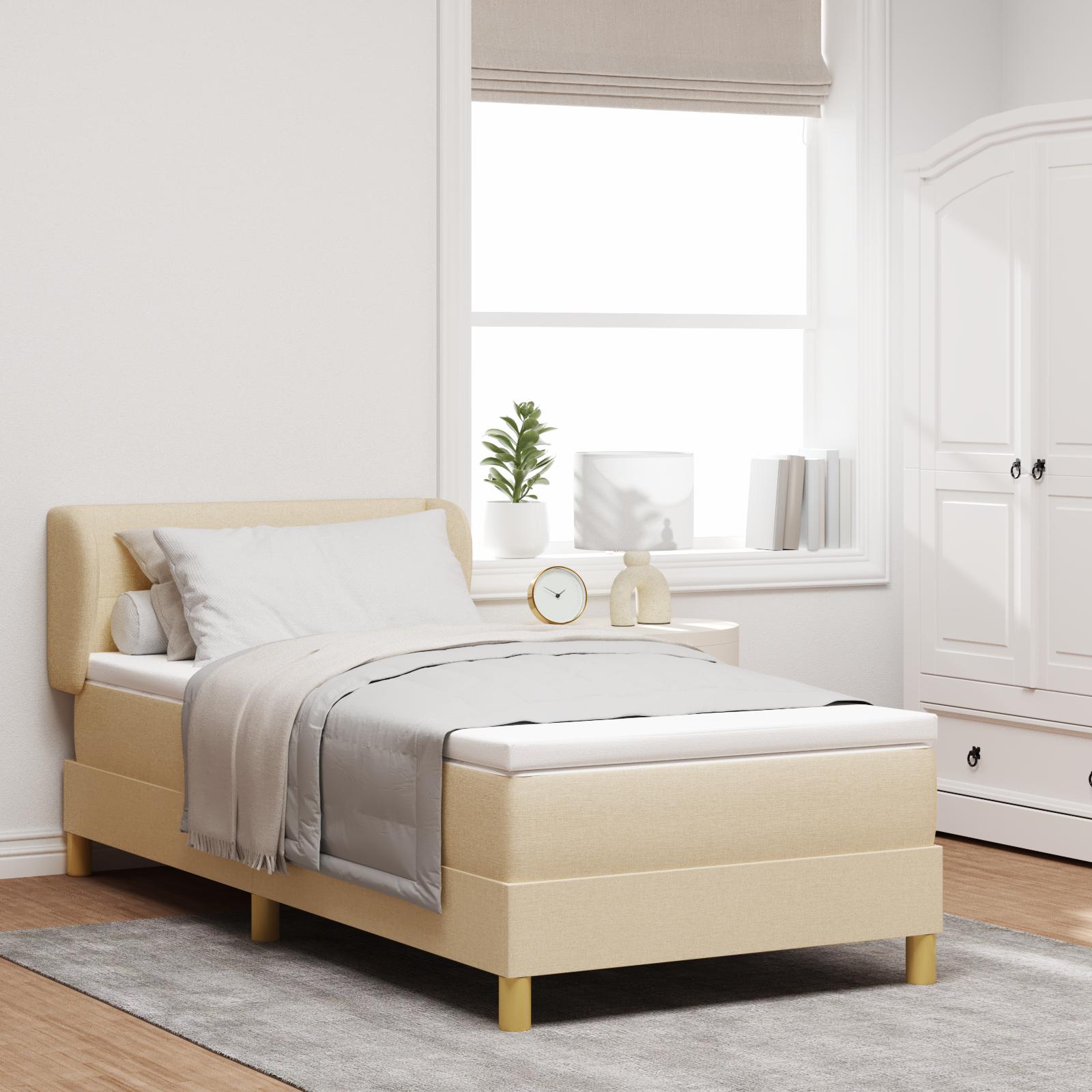 Box Spring Seng med Madras - Creme, 100x200 cm, Stof