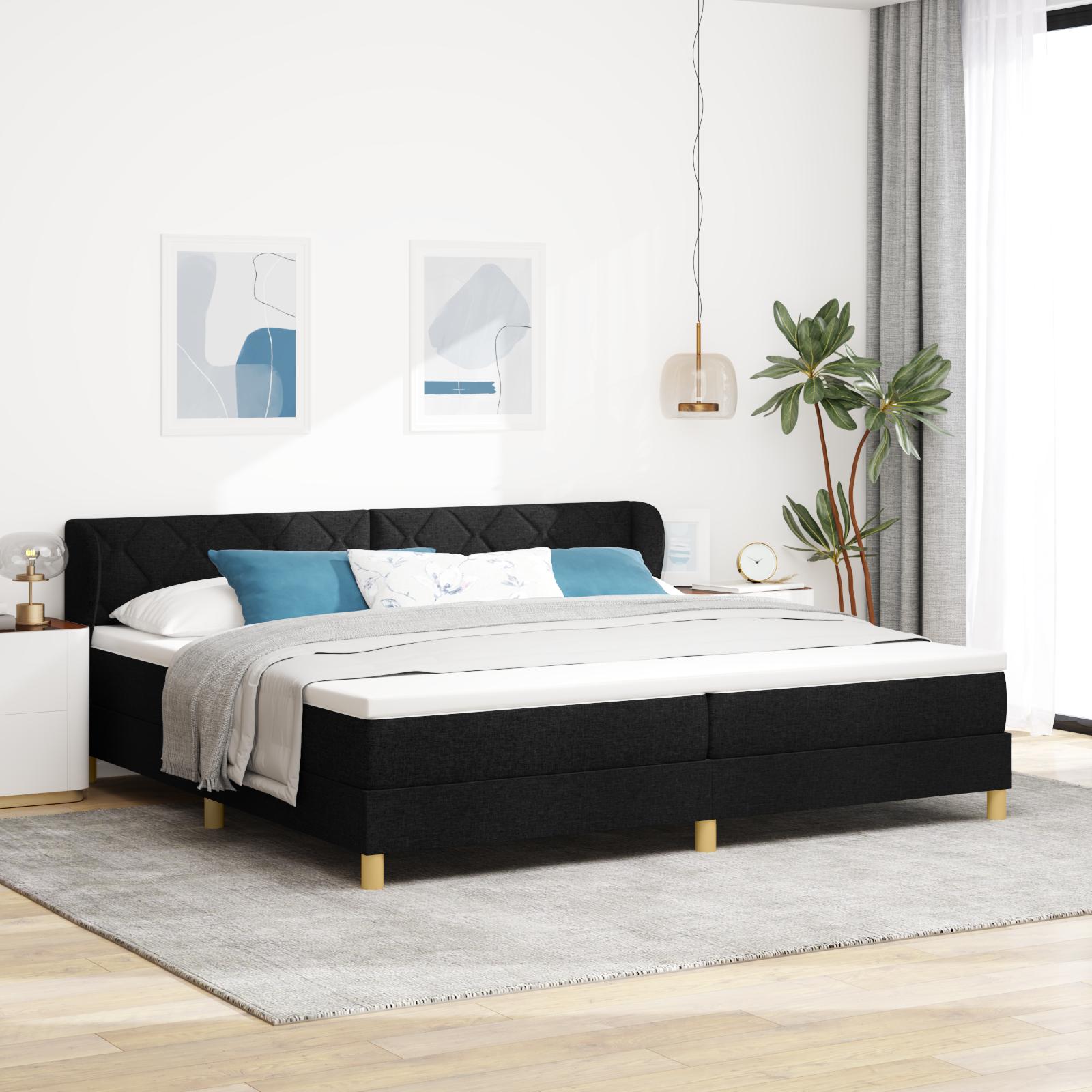 Box Spring Seng med Madras - Sort, 200x200 cm, Stof