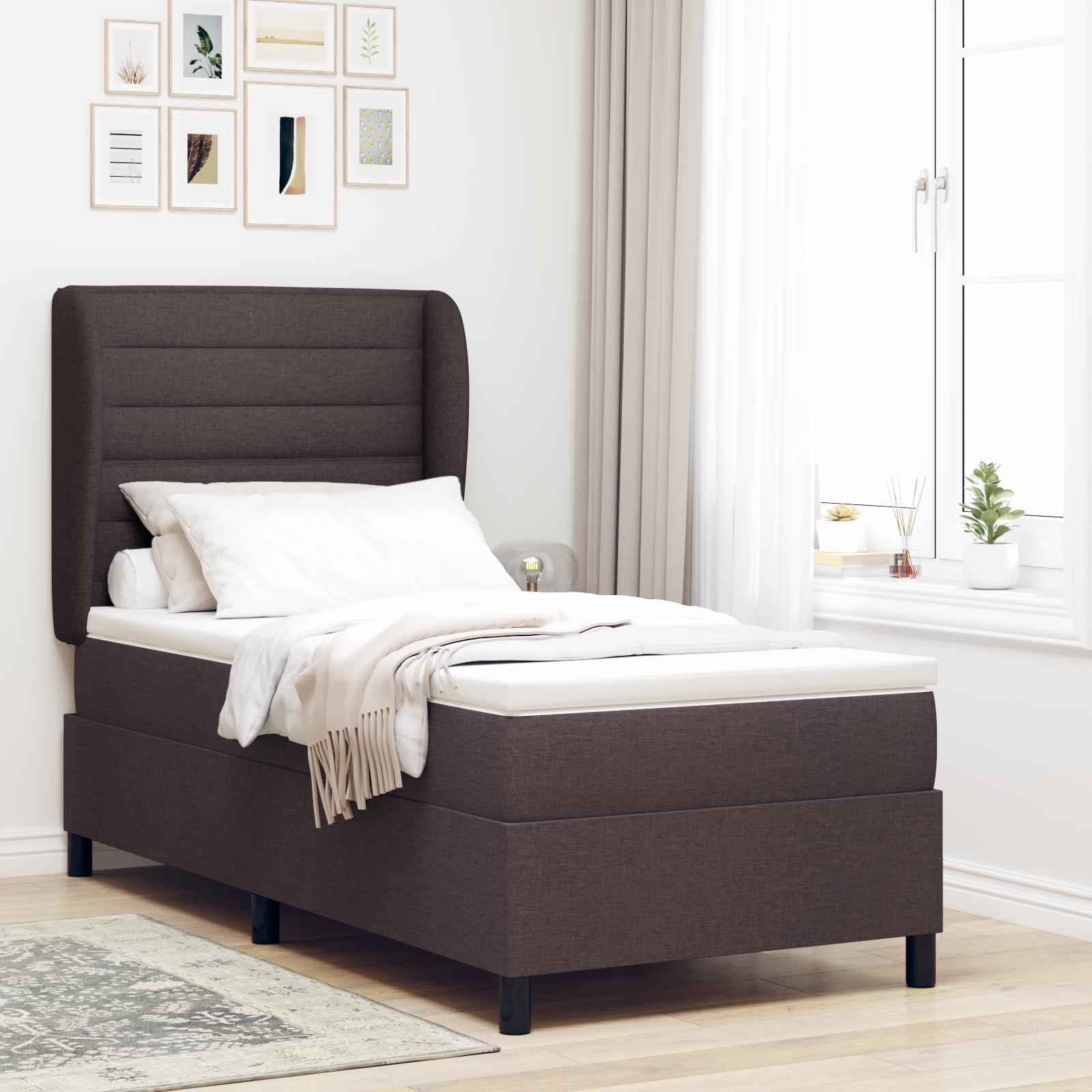 Kontinentalseng med madras Mørkebrun 90 x 200 cm Stof billede