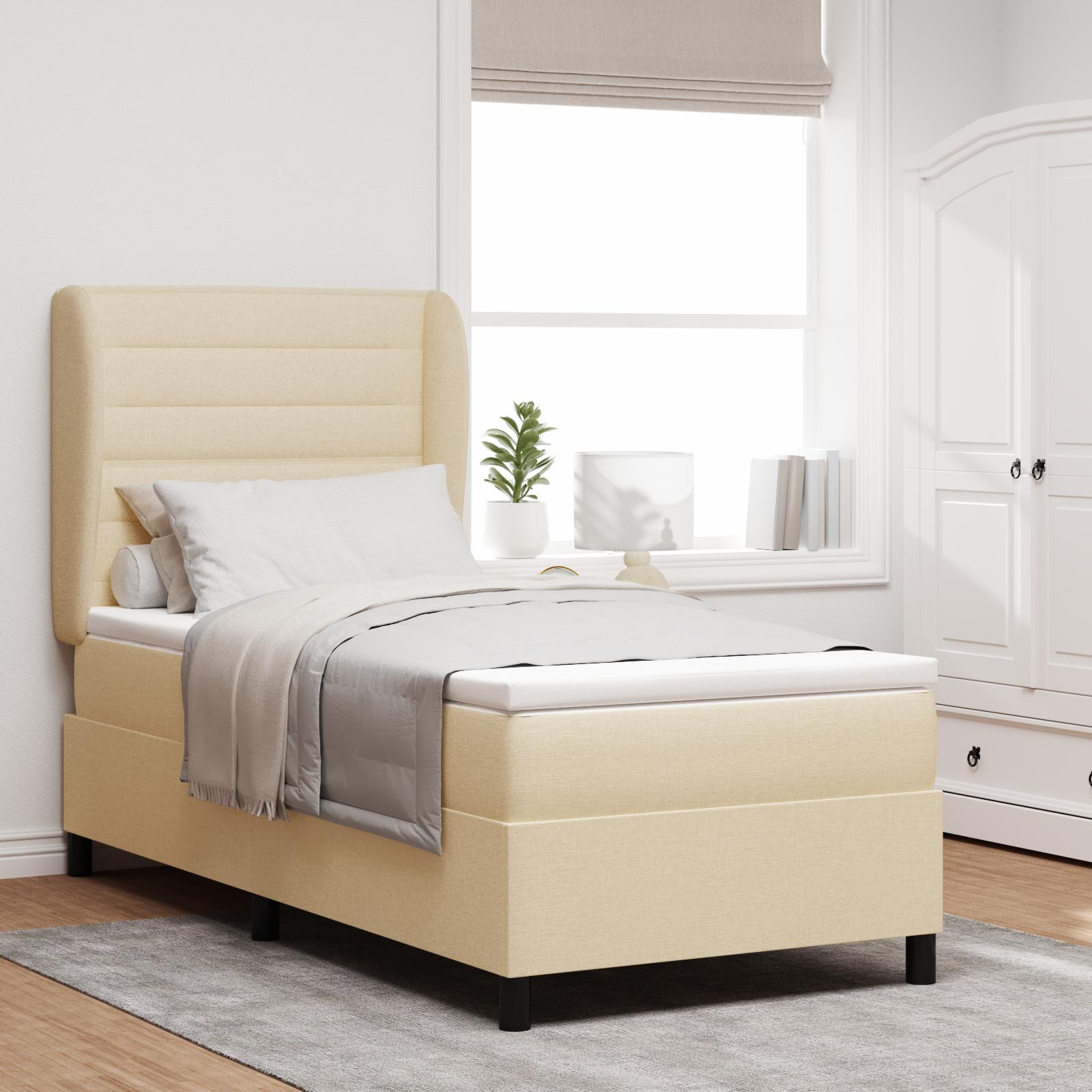 Kontinentalseng med madras Creme 100 x 200 cm Stof billede