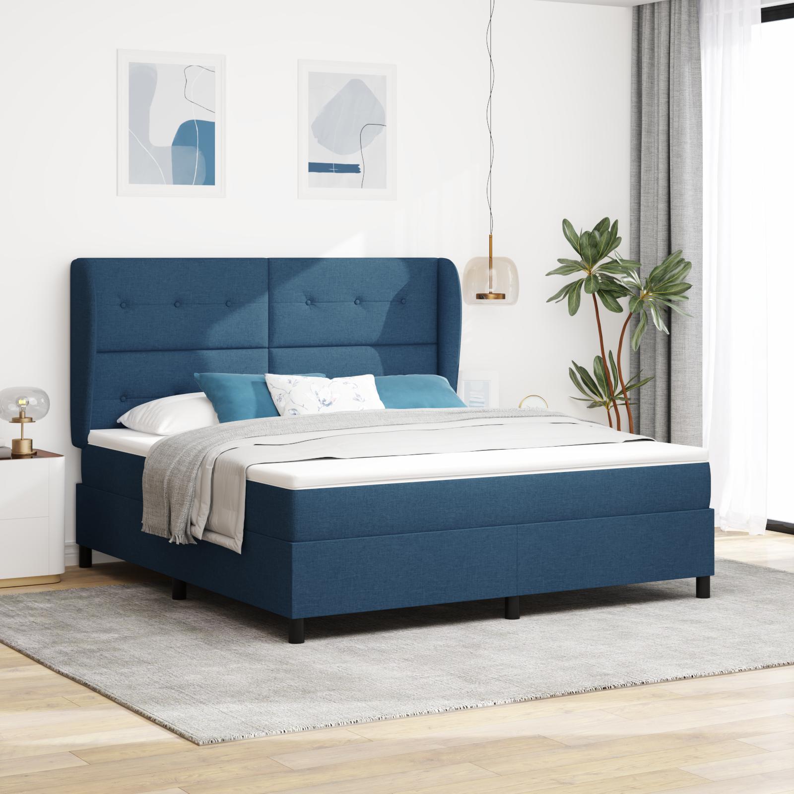 Kontinentalseng med hovedgærde 180 x 200 cm i blå stof