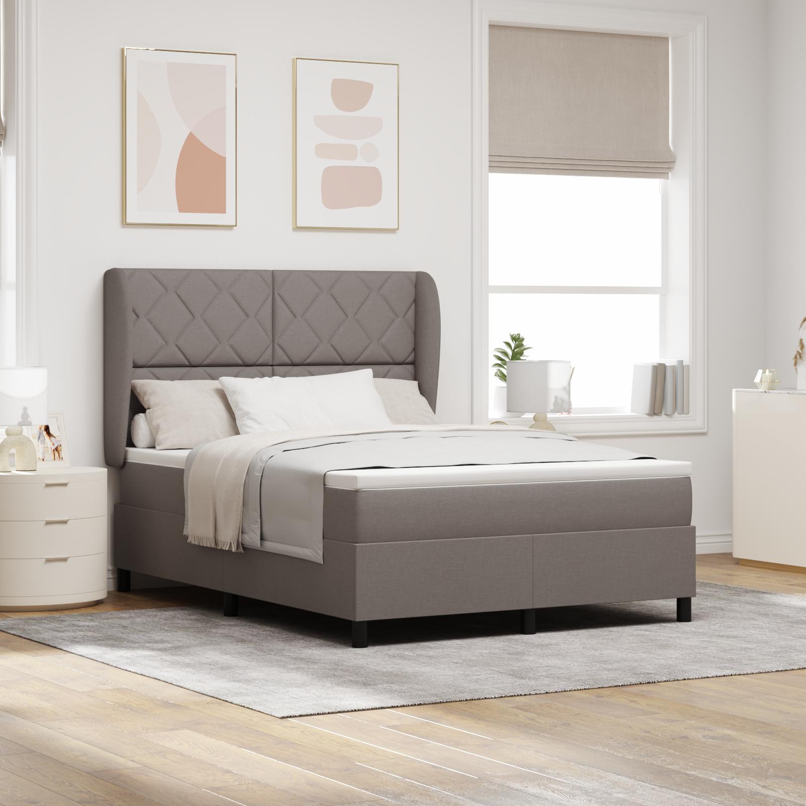 Boxspring Seng med Madras - Taupe, 140x200 cm, Stof