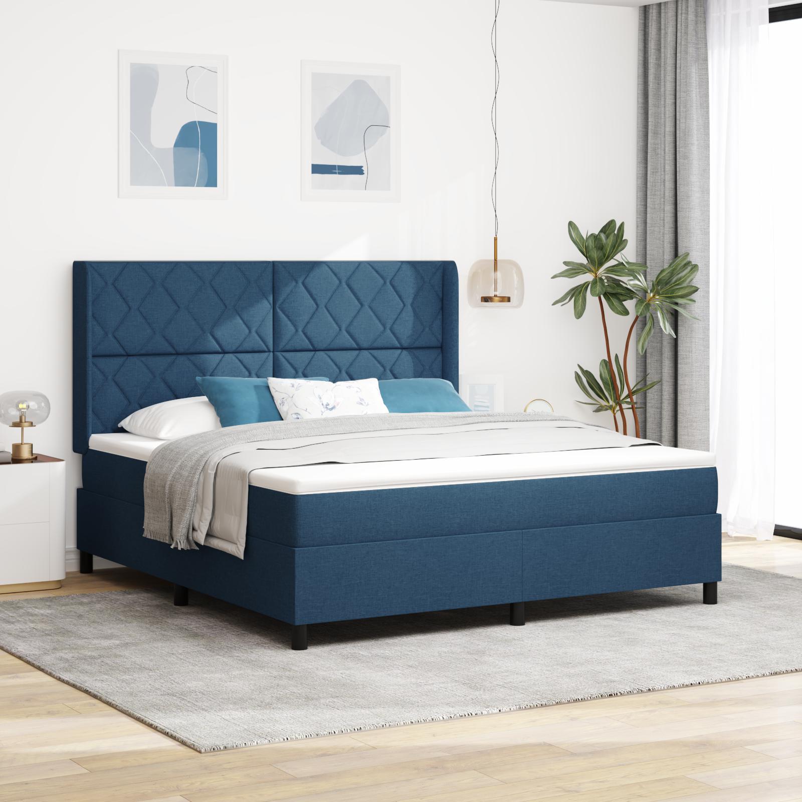 Boxspring Seng med Madras - Blå - 180x200 cm - Stof