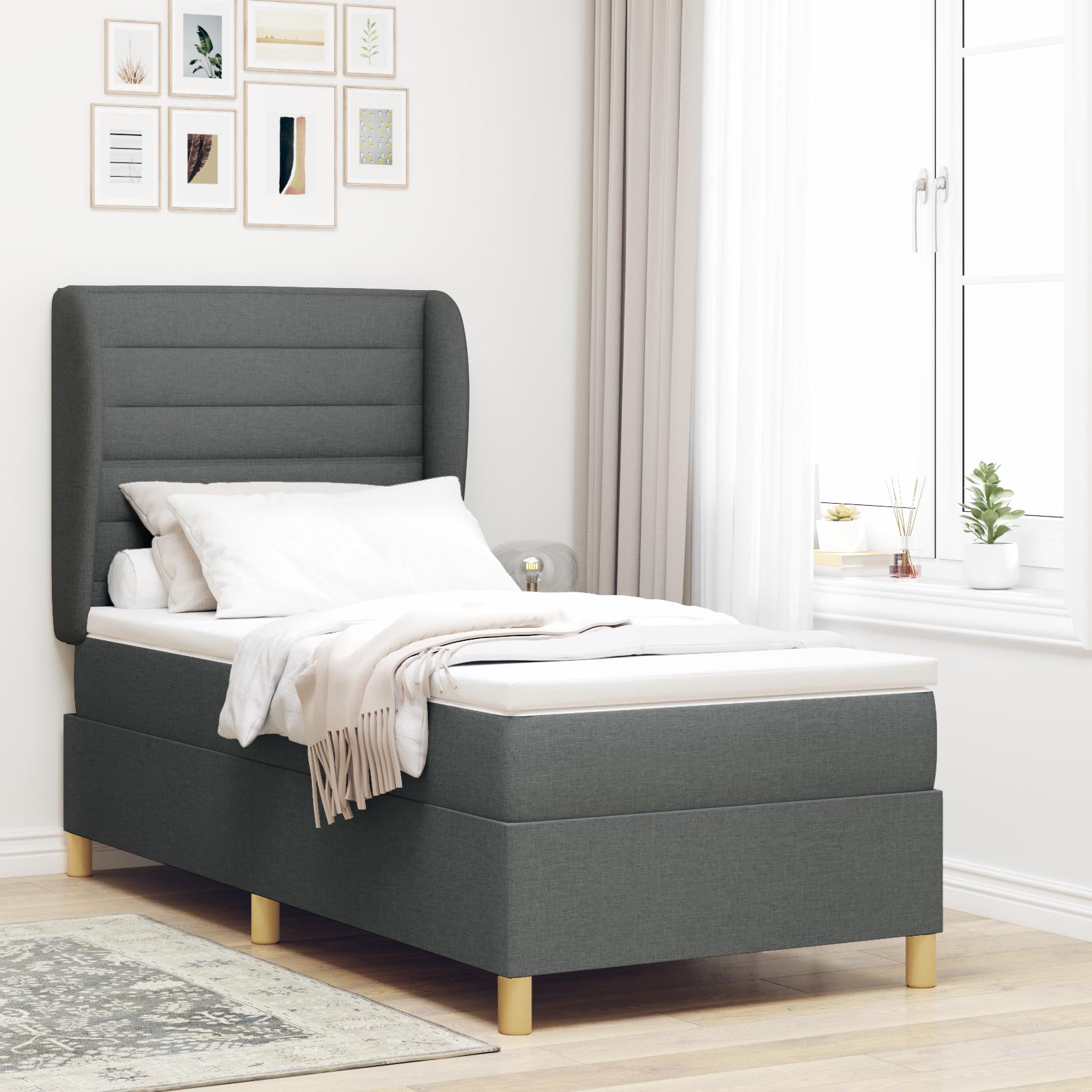 Boxspring Seng med Madras Mørkegrå 90x200 cm Stof