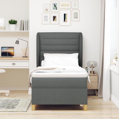 Boxspring Seng med Madras Mørkegrå 90x200 cm Stof