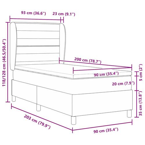 Boxspring Seng med Madras Mørkegrå 90x200 cm Stof