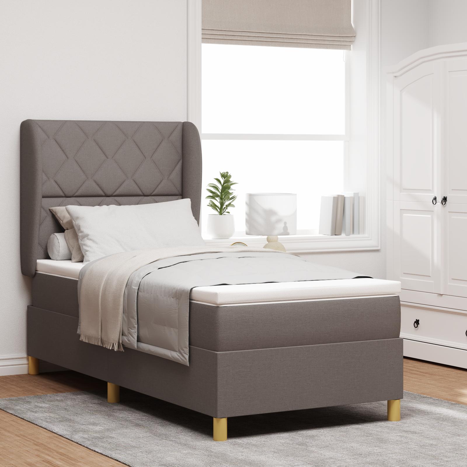 Boxfjederseng med madras Taupe 100x200 cm Stof