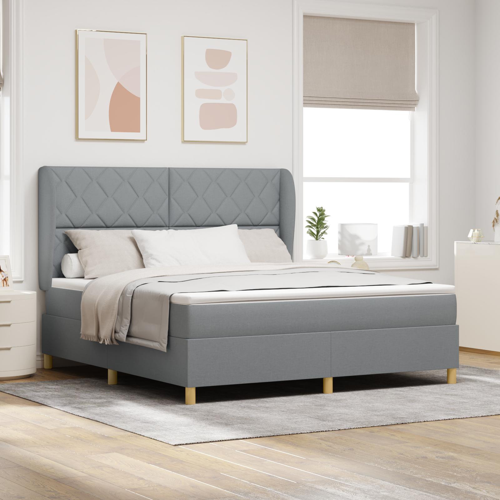 Boxspring Seng med Madras Lys Grå 180x200 cm Stof