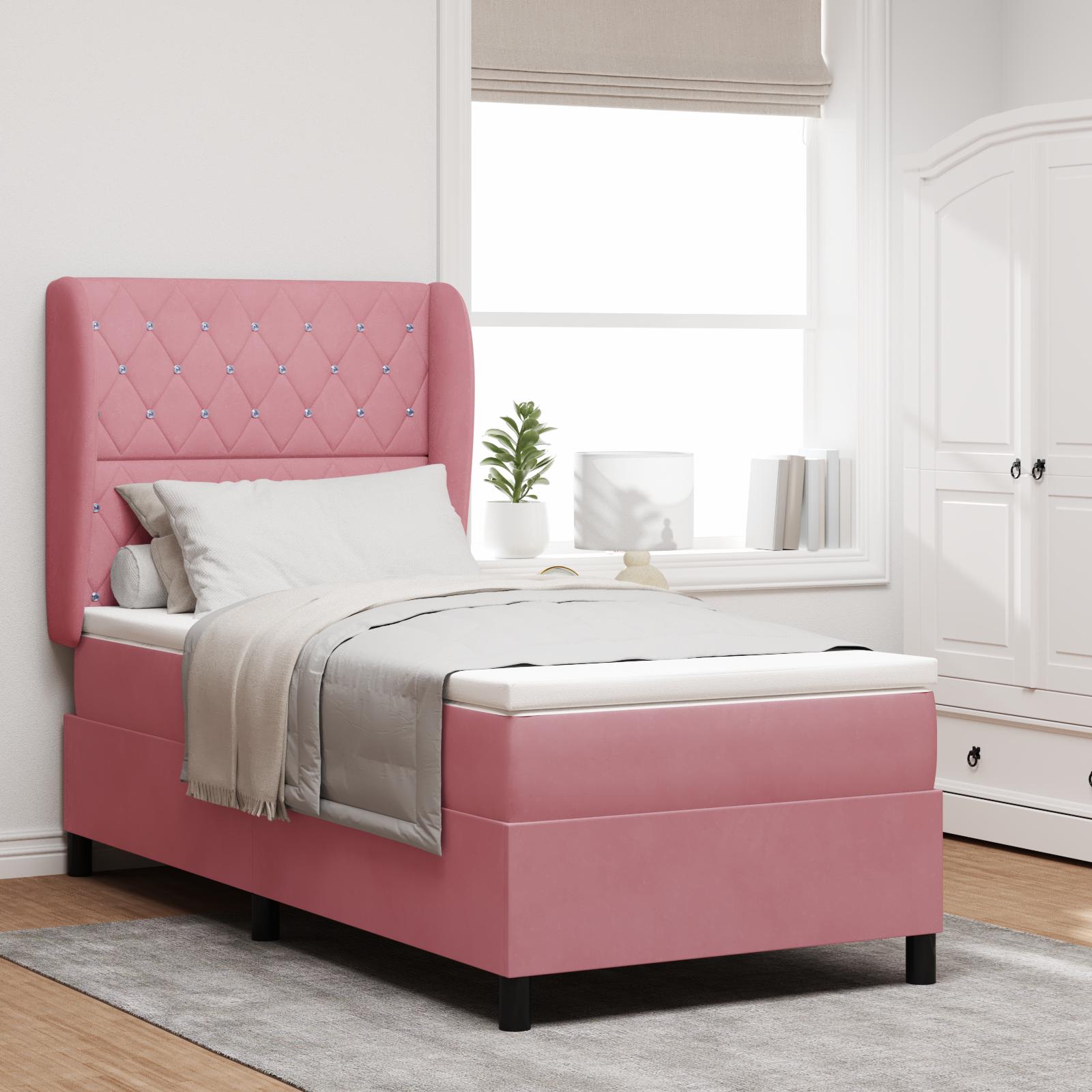 Boxspring Seng med Madras Pink 90x200 cm Fløjl