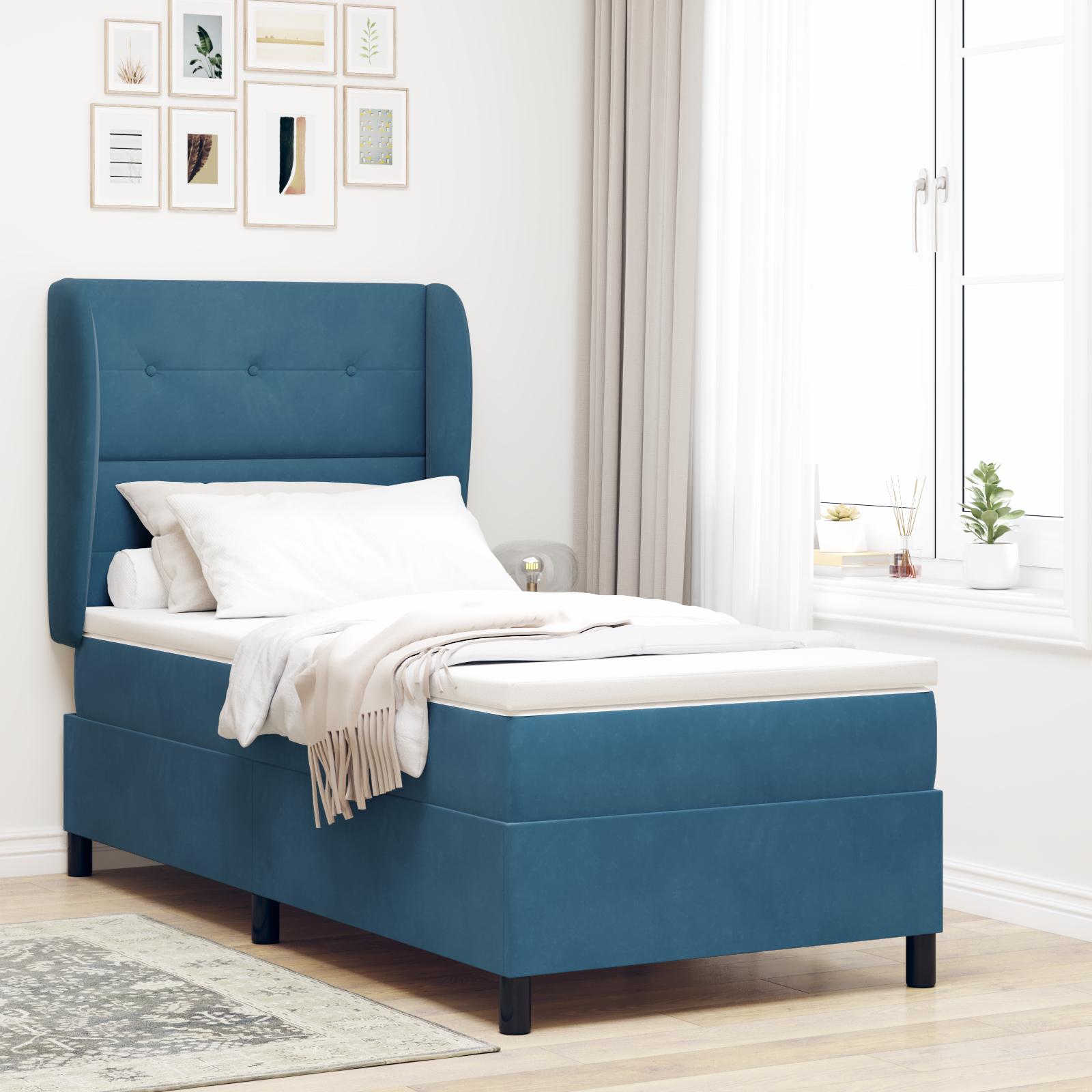 Kontinentalseng med madras Mørk blå 200 x 90 cm Polyester billede