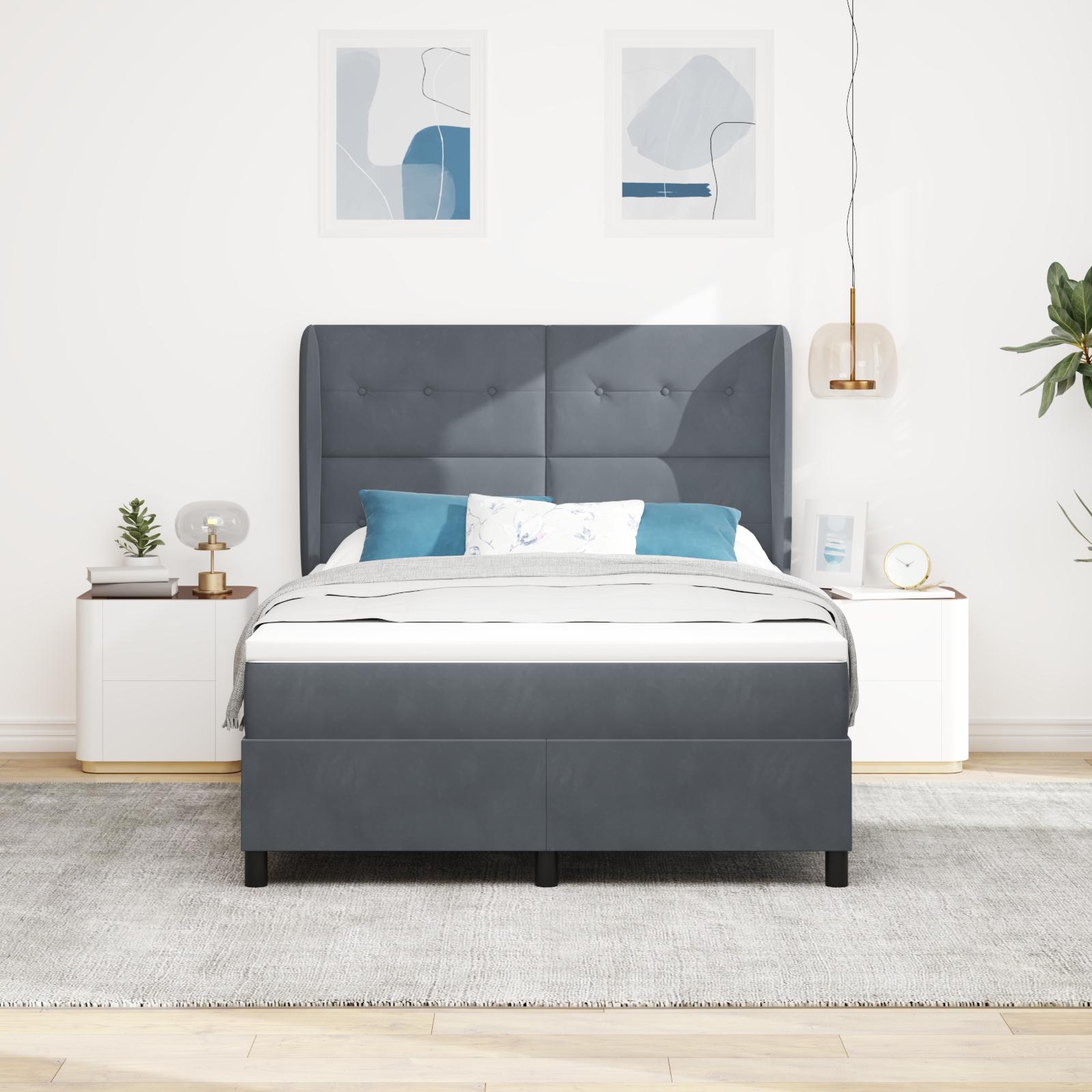 Kontinentalseng med madras Mørkegrå 200 x 140 cm Polyester billede