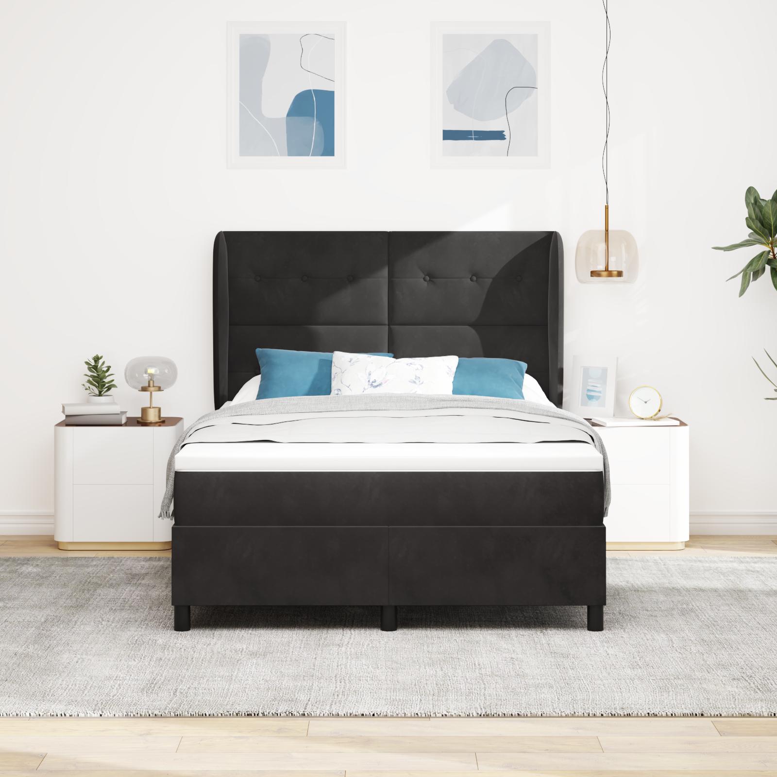Kontinentalseng med madras Sort 200 x 140 cm Polyester billede