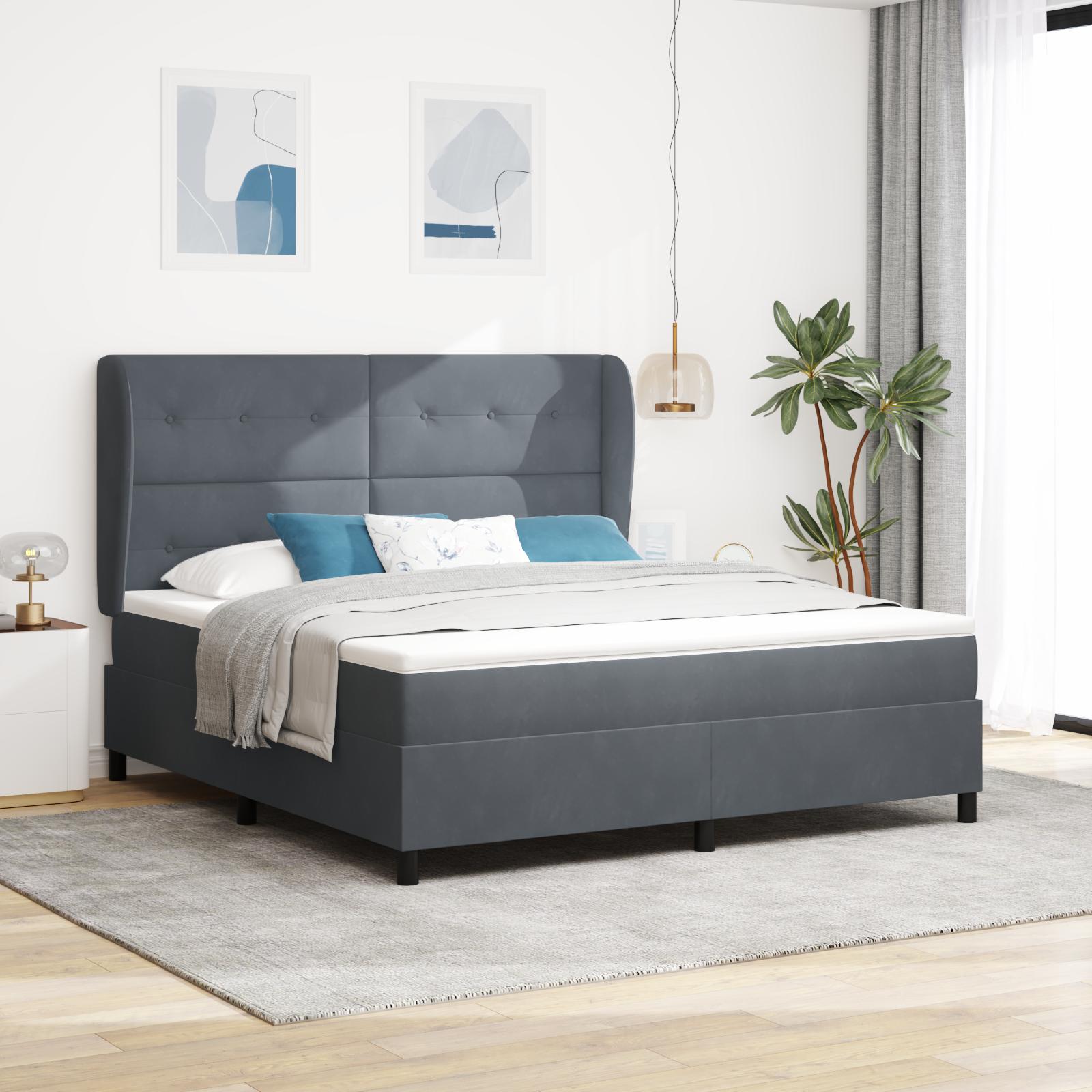 Kontinentalseng med madras Mørkegrå 200 x 180 cm Polyester billede