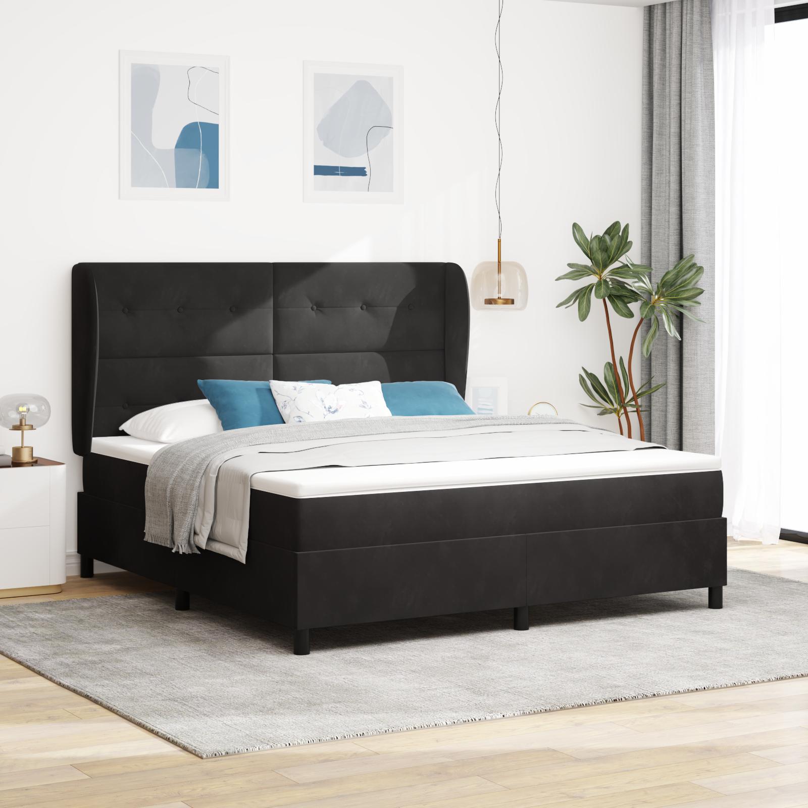 Kontinentalseng med madras Sort 200 x 180 cm Polyester billede