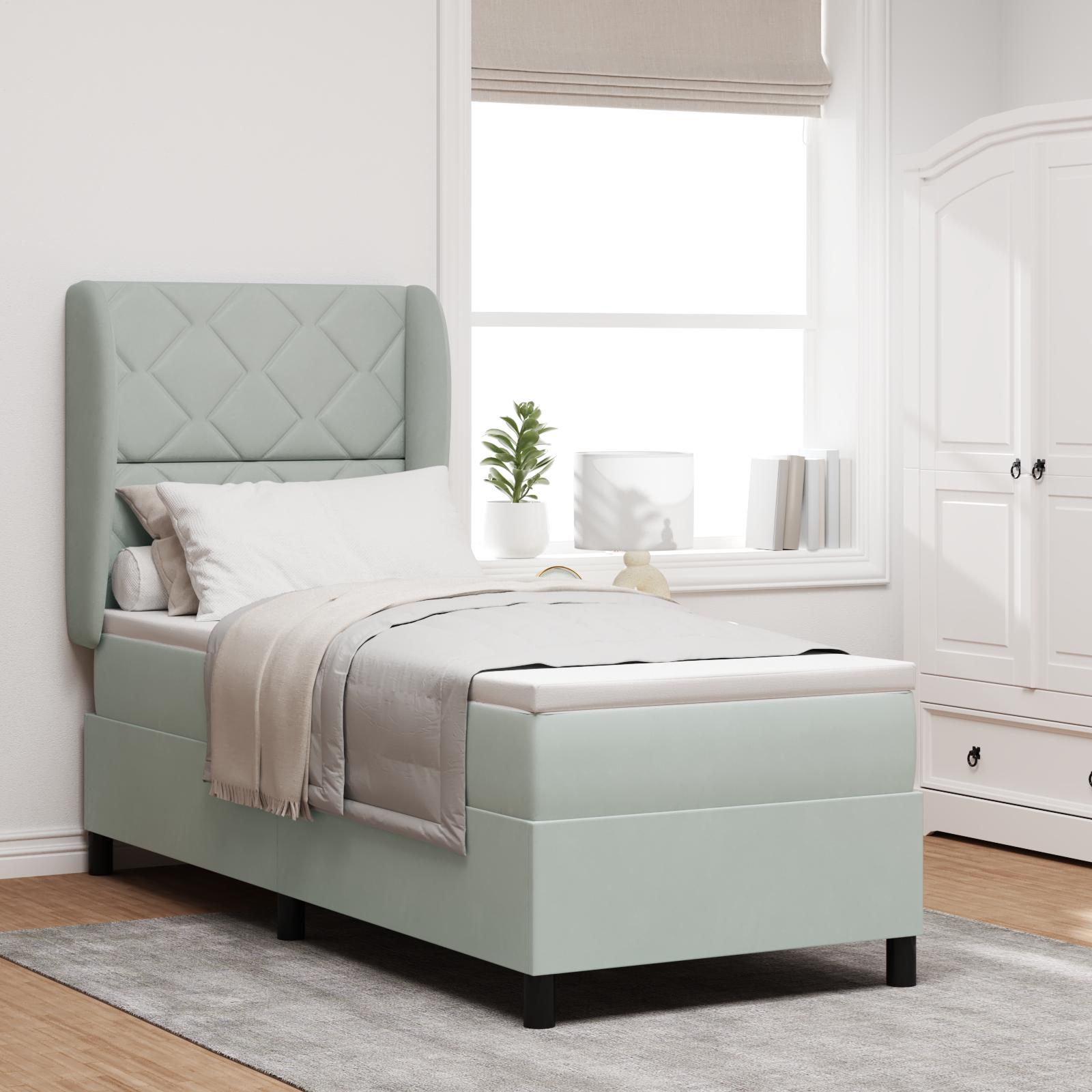 Box Spring Seng med Madras Lys Grå 80x200 cm Fløjl