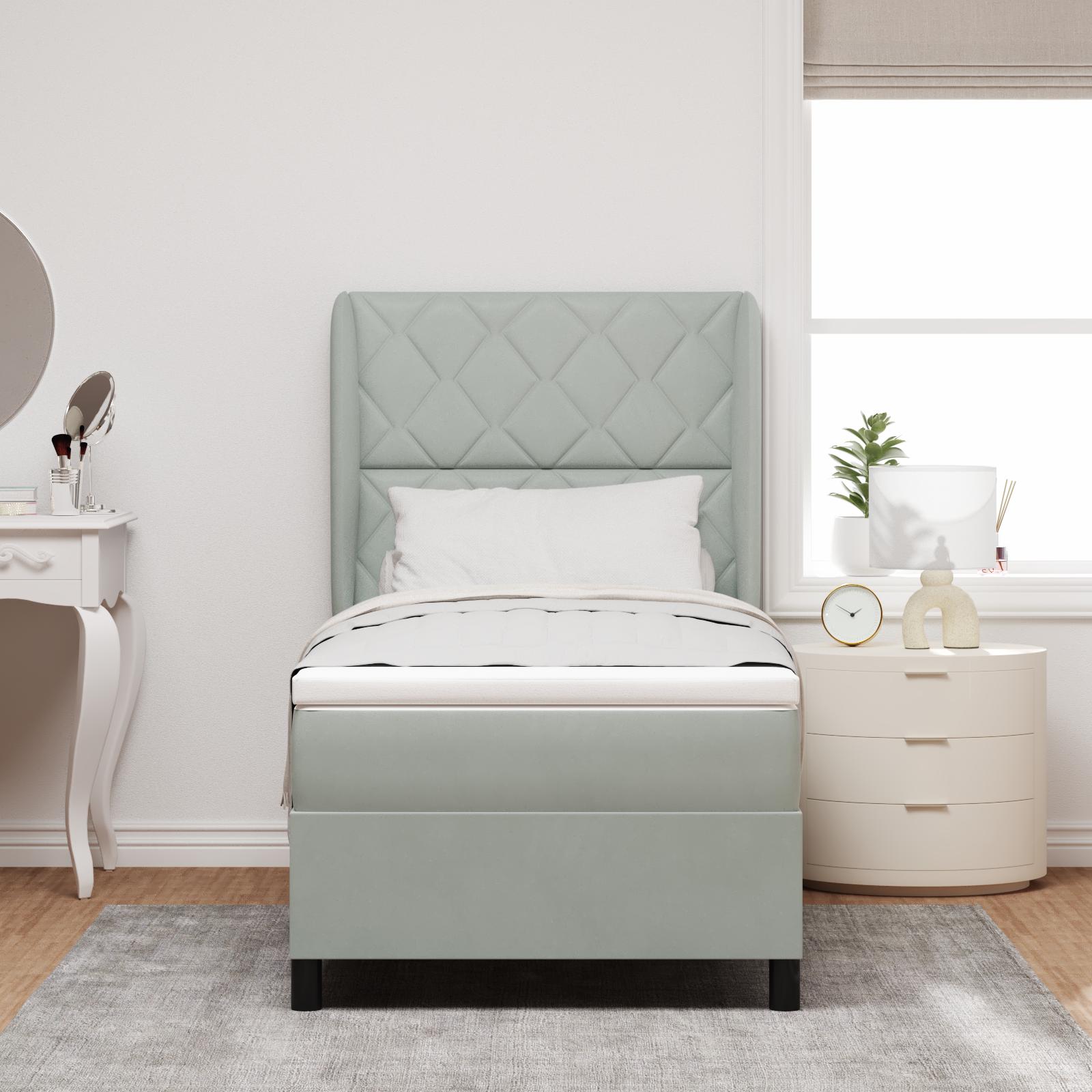 Box spring seng med madras Lysegrå 200 x 90 cm Fløjl