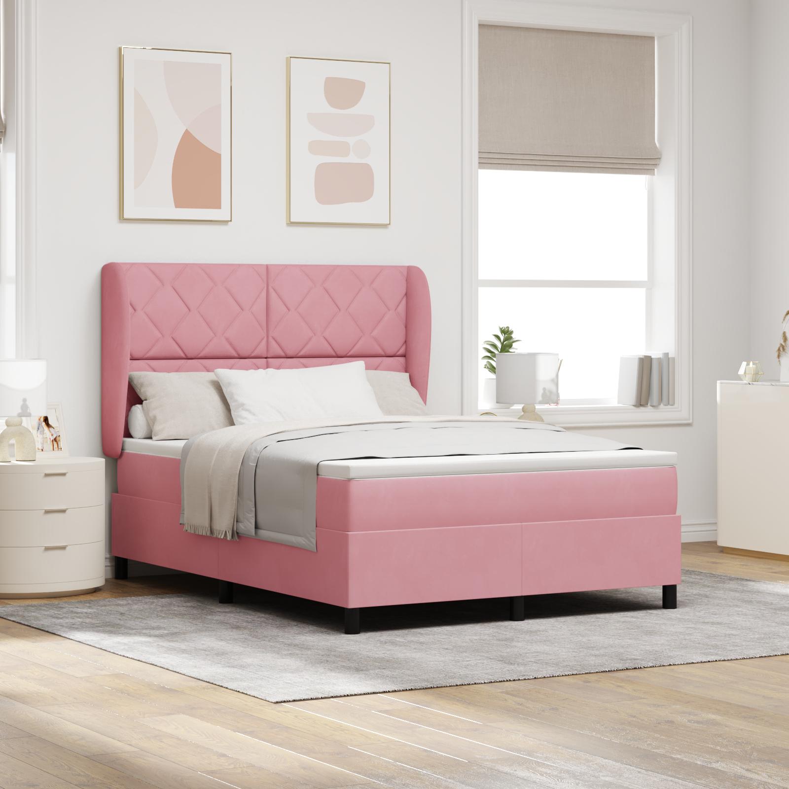 Boxspring Seng med Madras Pink 160x200 cm Fløjl