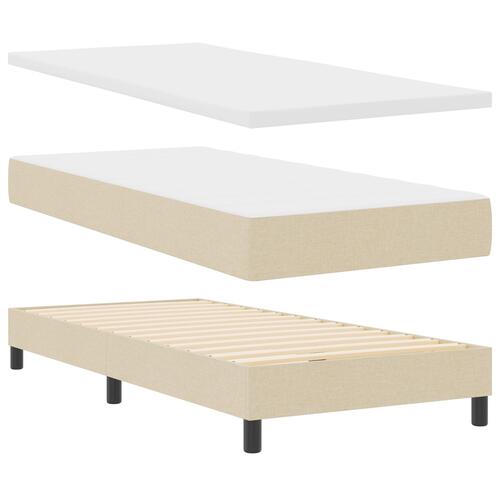 Box Spring Seng med madrass Creme 90x200 cm Stof&& Sengegavl med knappet tuftet Creme 90 cm Stof