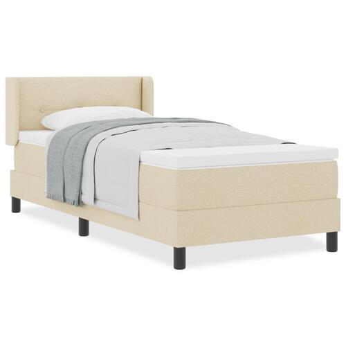 Box Spring Seng med madrass Creme 90x200 cm Stof&& Sengegavl med knappet tuftet Creme 90 cm Stof