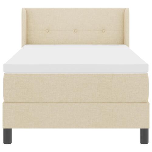 Box Spring Seng med madrass Creme 90x200 cm Stof&& Sengegavl med knappet tuftet Creme 90 cm Stof