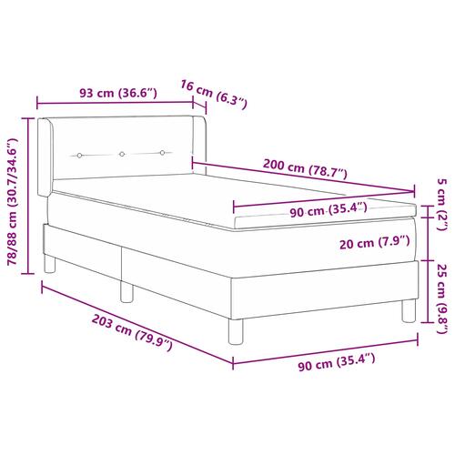 Box Spring Seng med madrass Creme 90x200 cm Stof&& Sengegavl med knappet tuftet Creme 90 cm Stof