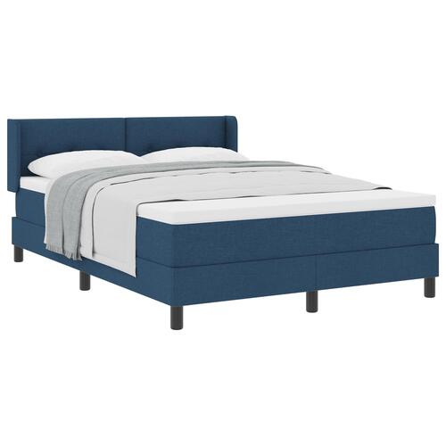 Box Spring Seng med Madras Blå 160x200 cm Stof&& Sengegavl Knappet Blå 160 cm Stof