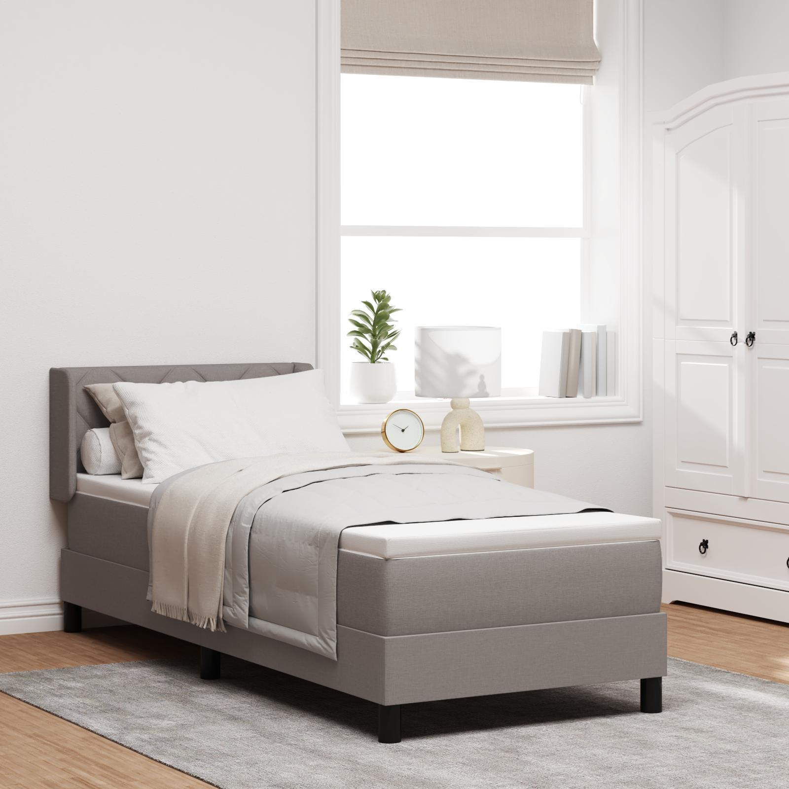 Boxspring seng med madras Taupe 80x200 cm stof&& Sengegavl diamantblok design Taupe 80 cm stof
