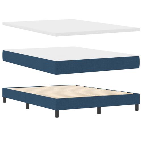 Box Spring Seng med Madras Blå 140x200 cm Stof&& Sengegavl Diamantblok Design Blå 140 cm Stof