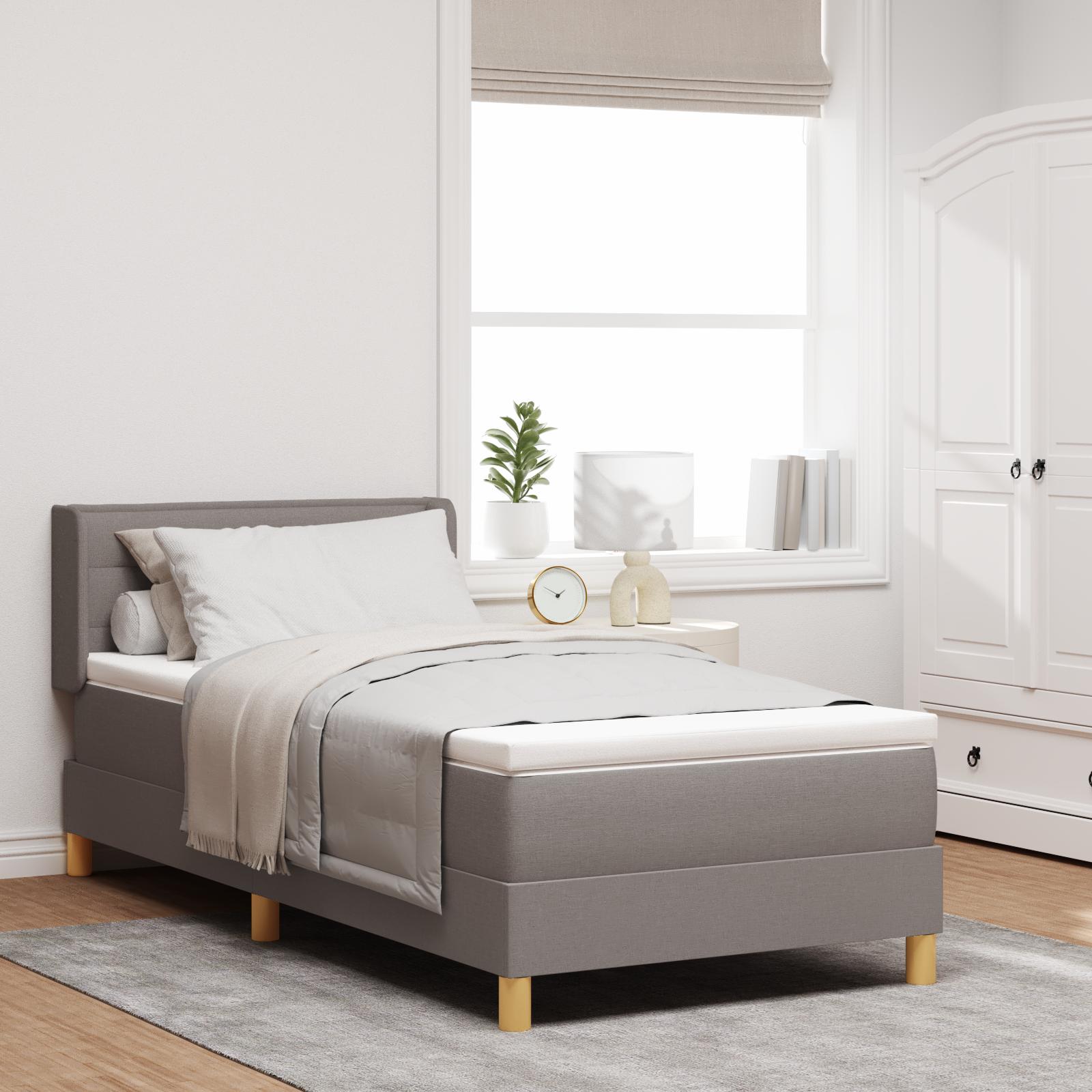 Box Spring Seng med Madras Taupe 90x200 cm Stof&& Sengegavl Linjer Design Taupe 90 cm Stof