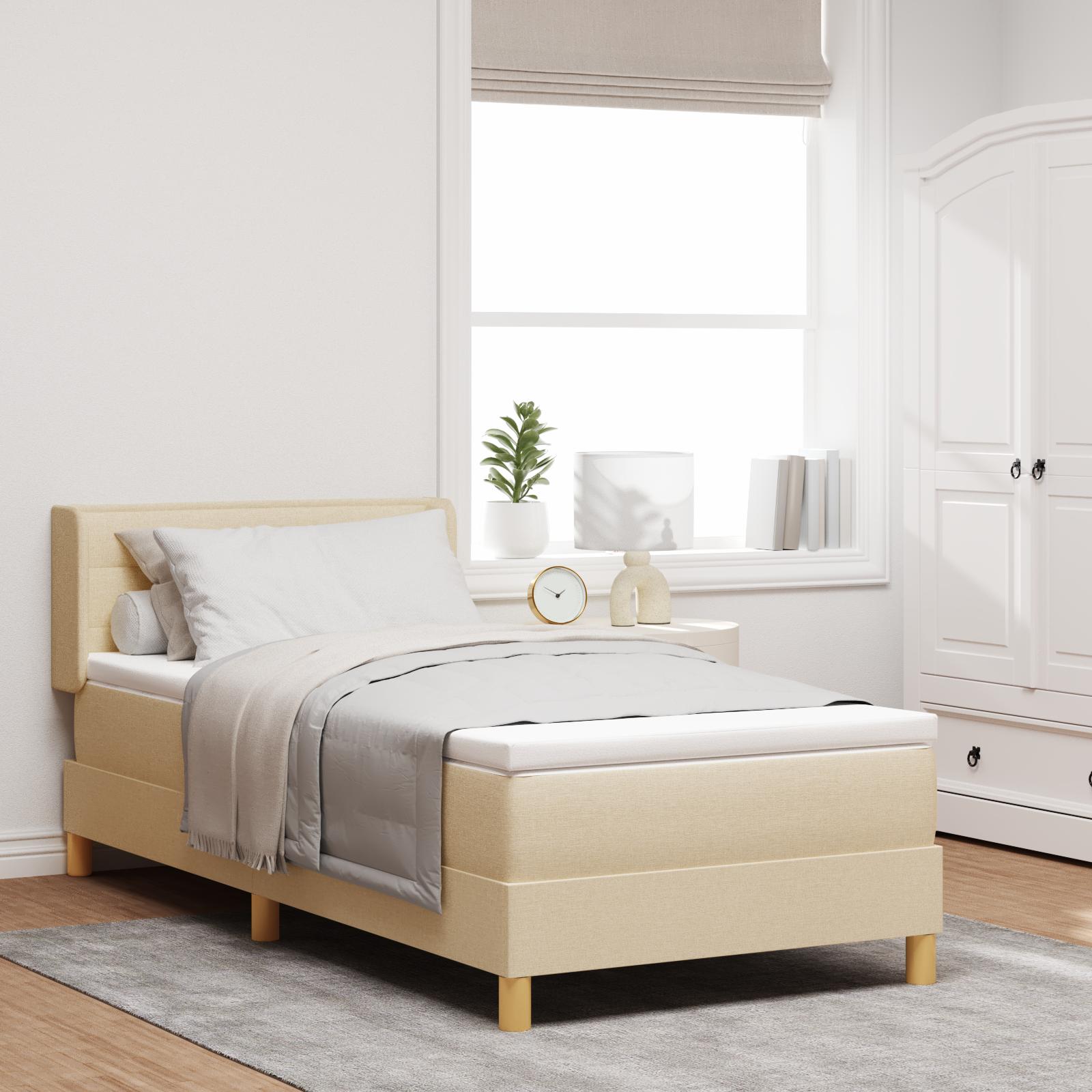 Box Spring Seng med Madras Creme 100x200 cm Stof&& Hovedgavl Linjer Design Creme 100 cm Stof