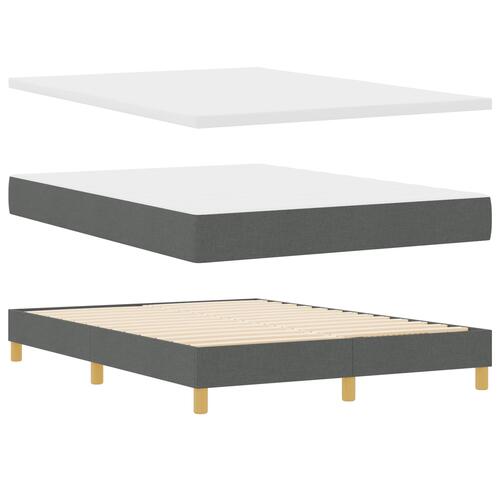 Box Spring Seng med Madras Mørk Grå 140x200 cm Stof&& Sengegavl Linjer Design Mørk Grå 140 cm Stof