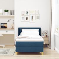 Boxspring seng med madras Blå 90x200 cm Stof&& Sengegavl med knap tufting Blå 90 cm Stof