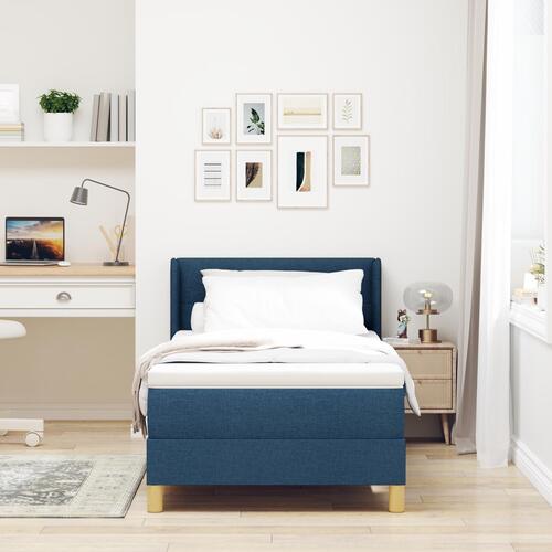 Boxspring seng med madras Blå 90x200 cm Stof&& Sengegavl med knap tufting Blå 90 cm Stof