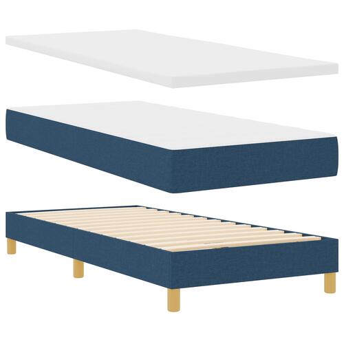 Boxspring seng med madras Blå 90x200 cm Stof&& Sengegavl med knap tufting Blå 90 cm Stof